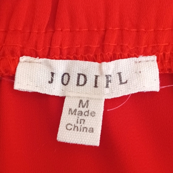 Jodifl Red Satin Ruffle Tie Neck Long-Sleeve Christmas Holiday Evening Blouse - Picture 9 of 11